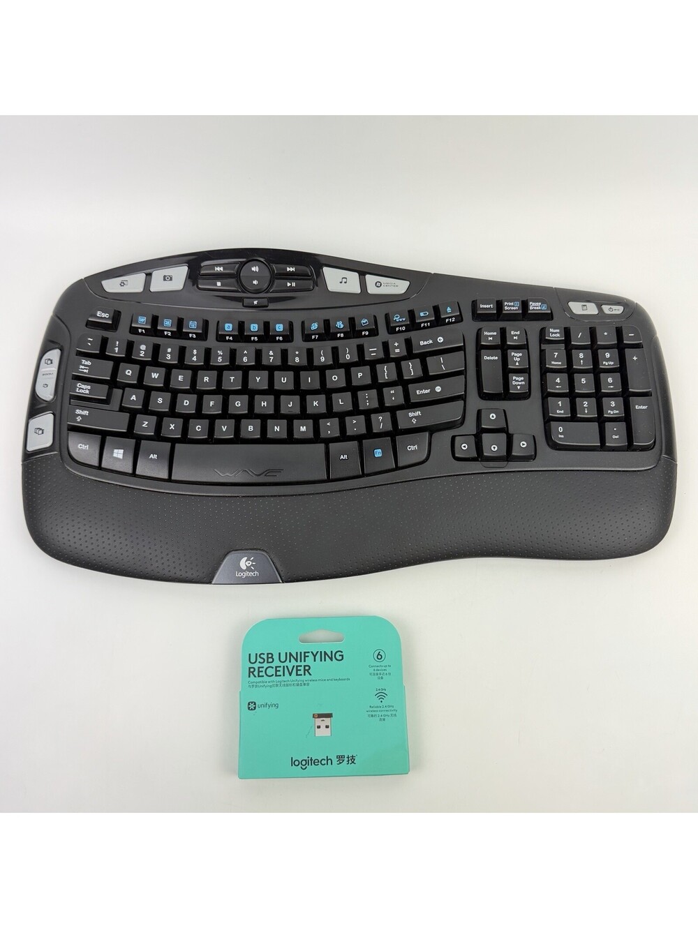 Logitech K350 Black Wave Wireless Keyboard With Dongle Ergonomic - Works